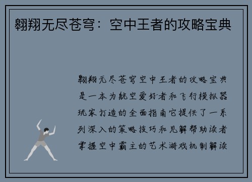 翱翔无尽苍穹：空中王者的攻略宝典